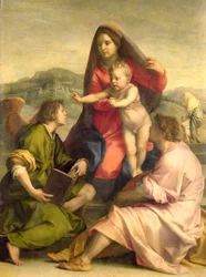 A Szűzanya és gyermeke egy szenttel és egy angyallal, 1522-23 körül (olaj)